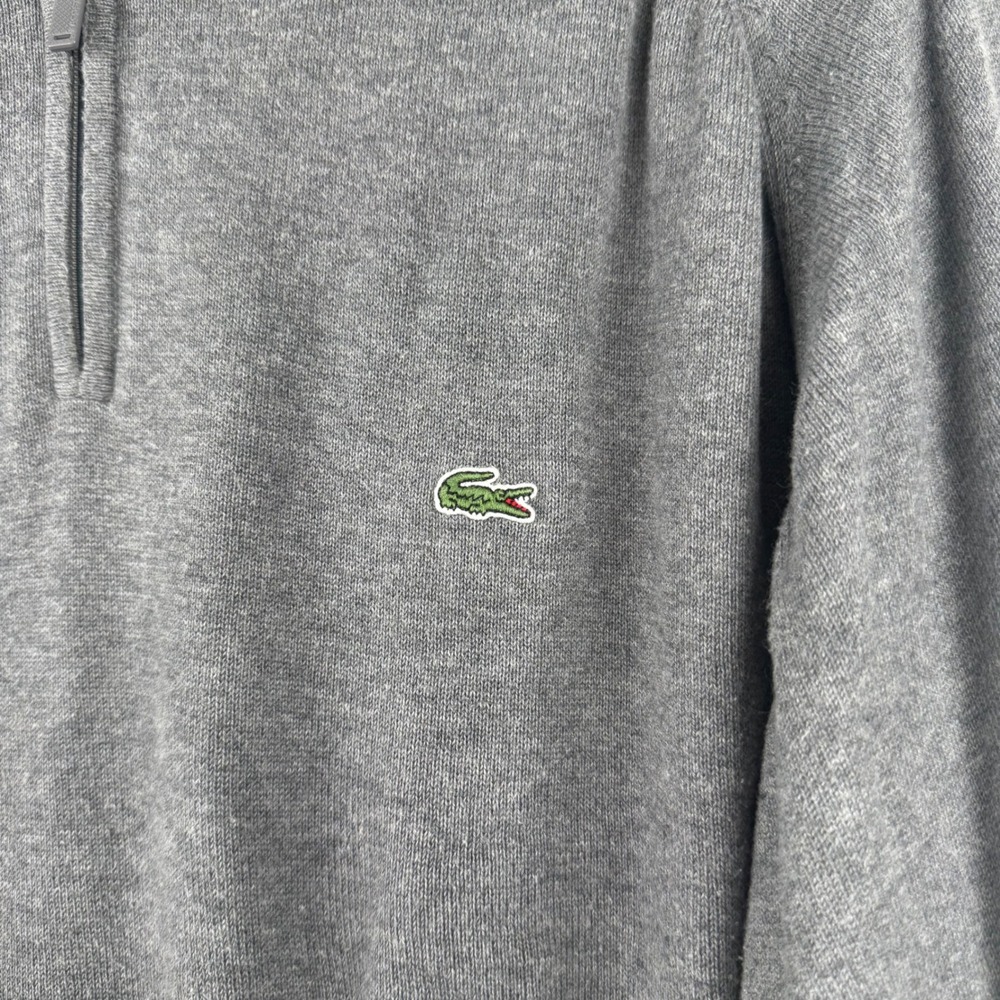Lacoste Quarter Zip Sweater Mens 8 Gray Excellent Casual Classic 100% Cotton - Picture 3 of 8